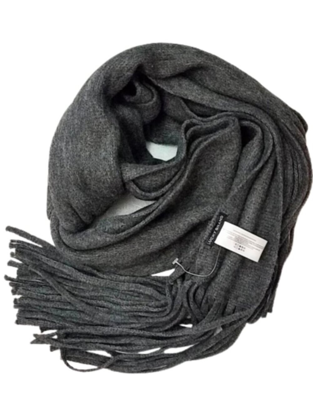 LUCKY BRAND Dark Gray Solid Brushed Fringed Scarf